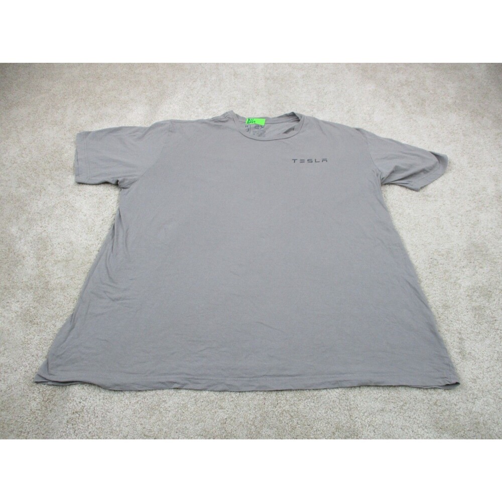 Tesla Shirt Mens 2XL XXL Gray Cotton Logo Short Sleeve Casual Crew Neck Tee